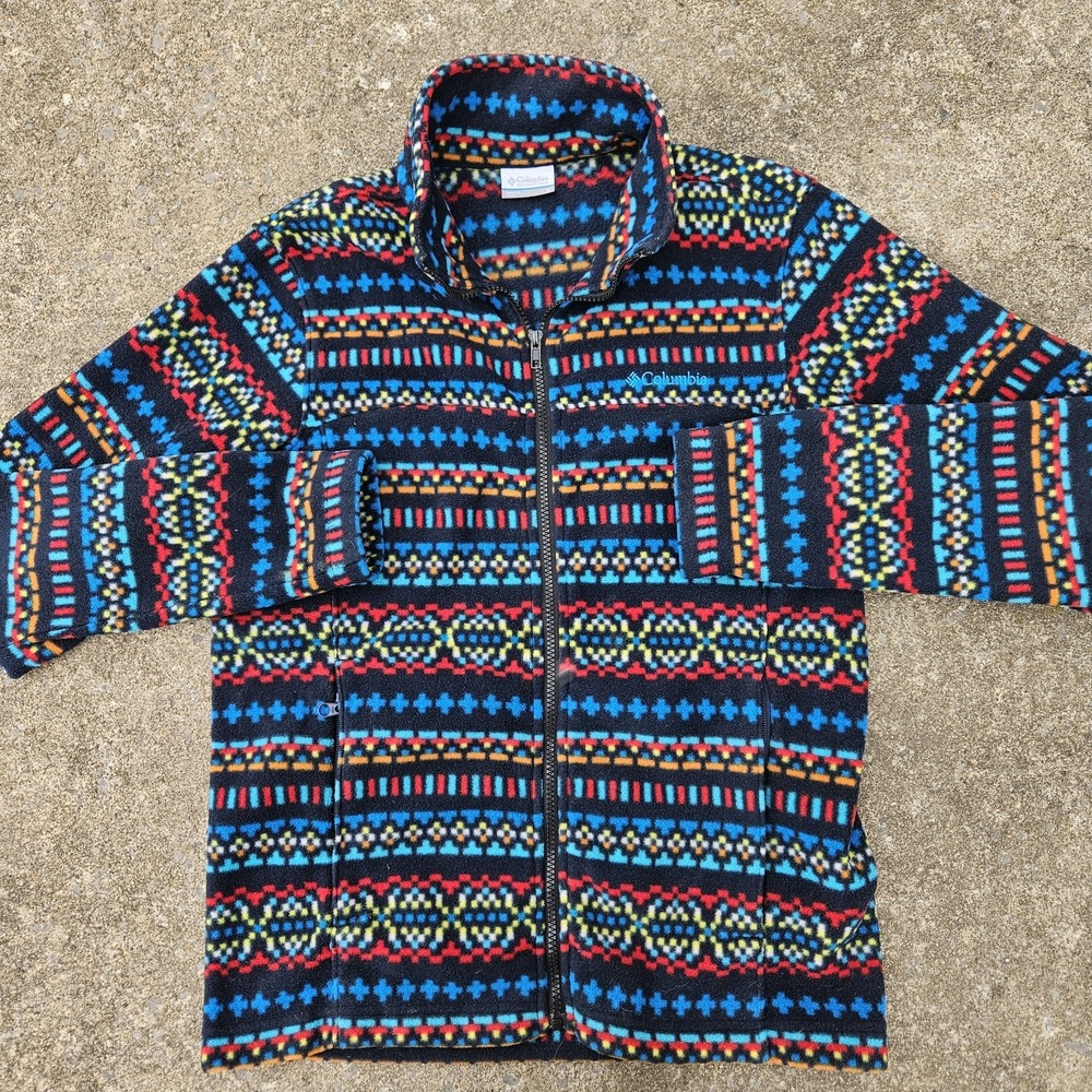 Women's Columbia S Zip Up Jacket Fair Isle Nortic Geometric Blue Red Yellow